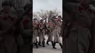 March of Soviet soldiers for WW2 reenacting