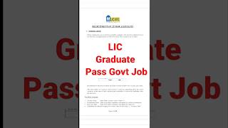 LIC Recruitment 2024🔥All State Job✅Graduate Pass Govt Job 2024🔴LIC New Vacancy 2024 #jobs #shorts