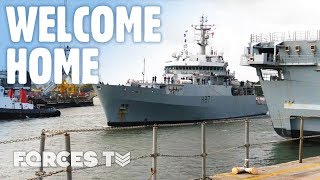 Royal Navy Vessel HMS Echo Returns To Devonport | Forces TV