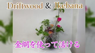 流木で生け花！パート130　流木＋バラ＋アルストロメリア＋ナナカマド　【草月流】【ikebana】sougetu／drifwood／