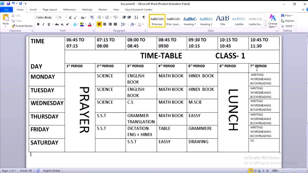 How to create a time table in ms word make a school time table or daily