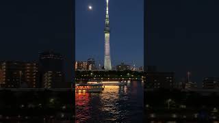 東京スカイツリー　ライトアップ　白色　レインボー　☆　隅田川　屋形船　♬　月　ムーン　♪　Tokyo Skytree Light up Rainbow　2023年 5月3日　　GW