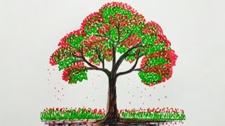 Gulmohar tree -Easy Acrylics colour Painting/Beautiful tree drawing easy.