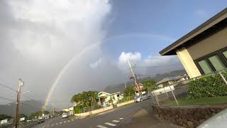 ハワイの虹🌈ダブルレインボーの一部始終。The rainbow of Hawaii suddenly appears and disappears into the blue sky