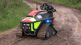 German Firefighting Robot with blue lights - Alpha Robotics Wolf R1 - Rettmobil 2023 expo