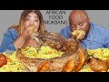 AFRICAN NEW WAY OF EATING FRIED RICE & SALAD | FRIED RICE | GIANT MERLUZA FISH WITH SALAD & TURKEY