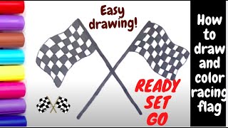 How to draw Checker flag / draw and color/ racing flag / step by step drawing/Draw with Sumi