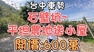 (已售出)600萬-台中東勢~石壁坑平坦農地送小屋#農牧用地#地勢平坦#送小屋#有井水#有電#低總價#休閒渡假#退休養生#投資置產#房地產買賣找阿皮-N234