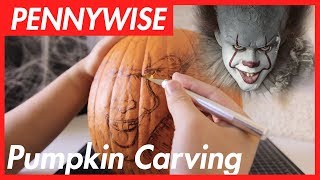How To Carve PENNYWISE (IT) On a Pumpkin Using Only One Tool | PUMPKIN CARVING!!!