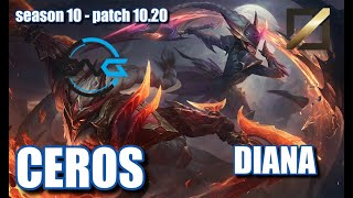 【韓国サーバー/D1】DFM Ceros ダイアナ(Diana) VS アカリ(Akali) MID - Patch10.20 KR Ranked【LoL】