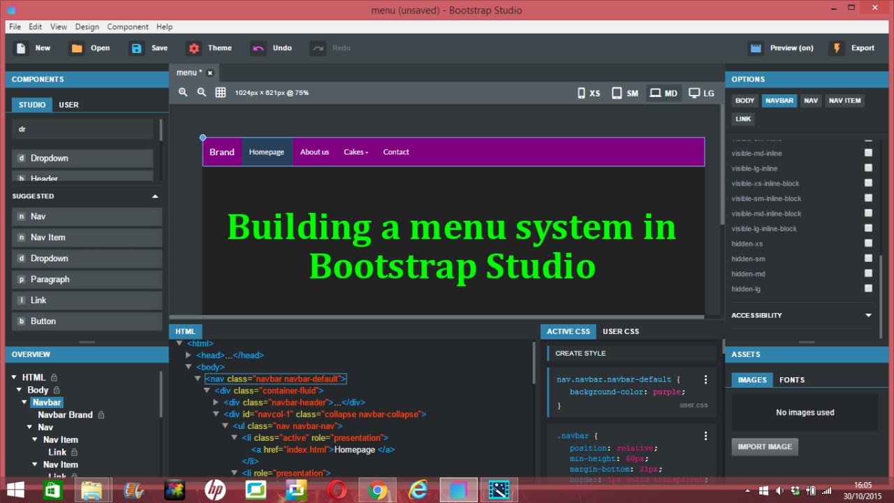 Building A Menu In Bootstrap Studio Youtube