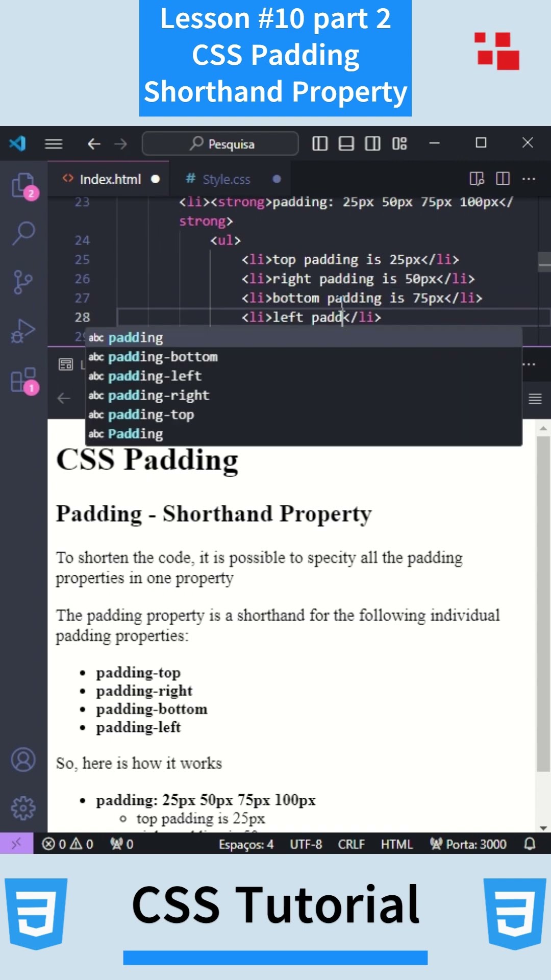 Css Tutorial Lesson 10 Part 2 Css Padding Shorthand Property Css Css Tutorial Lesson 10 Part 2 Css Padding Shorthand Property Css