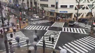 タイムラプス（微速度撮影）雨天の本町1丁目スクランブル交差点［船橋スクエア21ビル3階より］