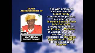Marcella Eunice Lionel ~ Short Obituary