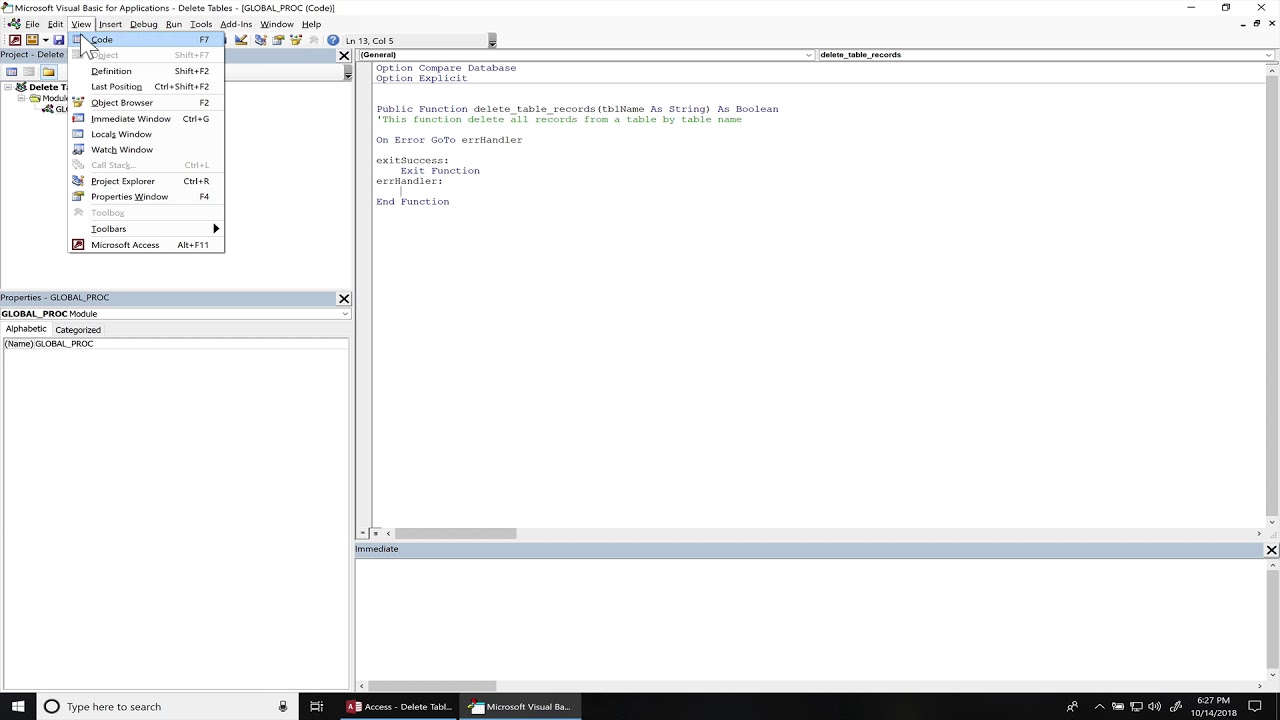 VBA Microsoft Access Delete All Table Records With Error Handling - YouTube