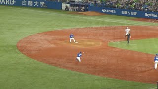 中日 村松開人のキャッチによる、643のダブルプレー　ヤクルト vs 中日　2024年9月21日(土) 神宮球場