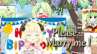 Watame sends her birthday wishes to Fauna and proposes to her