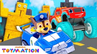 PAW Patrol & Blaze Toys Save the City from Robots 🤖 w/ Baby Lily Loud Puppet! | Toymation