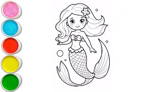 Beautiful mermaid Drawing for Kids, Painting & Coloring for Kids | Let's Draw Together