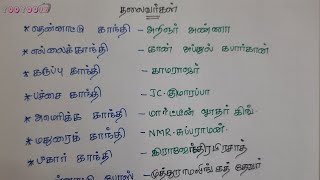 தலைவர்களின் சிறப்பு பெயர்கள் | Special Names Of Leaders | TNPSC TNUSRB PC Exam | TNPSC Shortcut