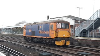 GBRf 73212 speeds through Paddock Wood Light Engine from St Leonard's to Tonbridge