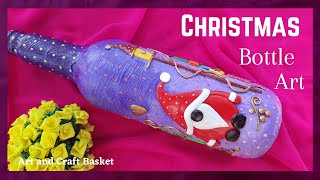 Christmas Special Bottle Art | Air Dry Clay Christmas Craft | Christmas Home Decoration Idea