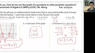 (AII 2.05) Using the graph of a parabola to solve a quadratic equation