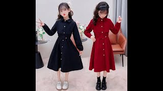 【2022 BLACK FRIDAY】【110-170】韓国系 無地 シングルブレスト 折り襟 Aライン 秋 子供服 女の子 ワンピース