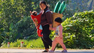 A single mother with two small children harvesting guavas and gardening, life is always difficult