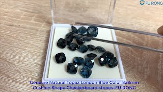 Genuine Natural Topaz London Blue Color 8x8mm Cushion Shape Checkerboard stones FU RONG