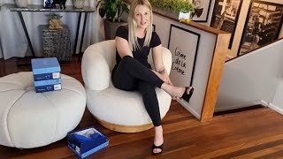 Catie Unboxes Fabulicious Flair Black Faux Leather 4.5 Inch High Heel Mule Slide On Shoes