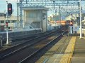 阪神本線　千船駅2番ホームから8000系急行列車が通過　4番ホームに5001系普通列車が到着