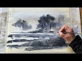 use 1 color beginners loose watercolor landscape painting tutorial demo watercolour salt effects