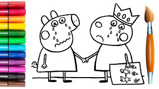 Drawing and Coloring Peppa Pig and Suzy Sheep Saying Goodbye 🐷Drawings for Kids