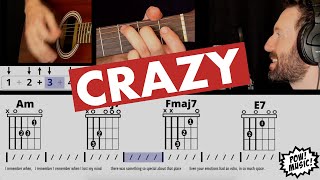 BEGINNER 4 Chord Acoustic EASY STRUMMING Song! 3 Levels of "CRAZY" by Gnarls Barkley PLAY-ALONG