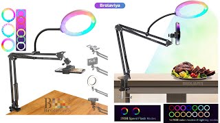 BROLAVIYA Overhead Video Mobile Stand, Crystal 3D LED 10 Inch RGB Ring Light