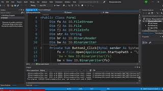 Filestream and Binary reader writer class with files in VB. Net