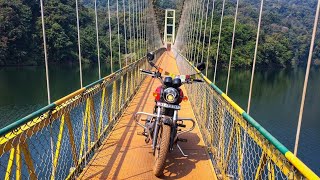 Shivapura Hanging Bridge \u0026 Sathodi falls Ride Ft.Indian summer|| Cinematic travelogue|| RE TB350X