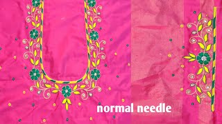 మీblouseని silk thread తో మగ్గం లేకుండా narmal needle తో designer blouseల చేసుకోండి /aari work Qno 3