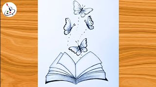 Drawing of an Open Book with Butterflies||Pencil Sketch||Easy Drawing ideas for Beginners