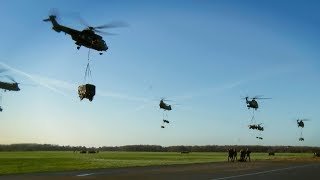 Aerial View of Sling Load Operations - CH-47 Chinook \u0026 Eurocopter AS532 Cougar Helicopters