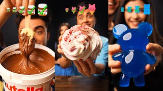 Small, Big, Giant Chocolate Ice Cream Nutella & Gummy Bear Challenge ASMR Mukbang Eating Compilation