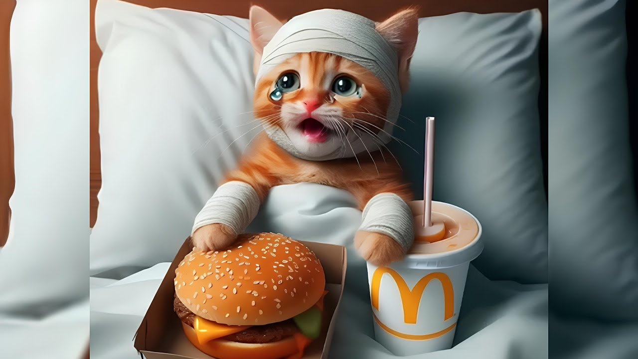 Poor Cat Injured At Hospital Eating Fast Food Youtube