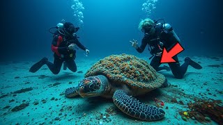 millions of barnacles attacked the sea turtle - rescue team save the wildlife