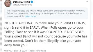 NC absentee votes: Twitter flags Trump tweet urging voters to validate ballot at polling place