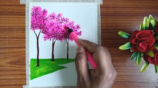 How to draw Easy Cherry Blossom Scenery / Drawing with cheap brush pen /step by step