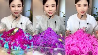 ASMR YY WHITE SHAVED ICE EATING WITH CRUSHED ICE WITH MATCHA AND MILK POWDER