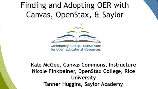 Finding and adopting oer with CanvasCommons, OpenStax, and Saylor