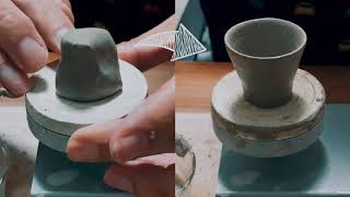 Making a tiny cup using a mini pottery wheel