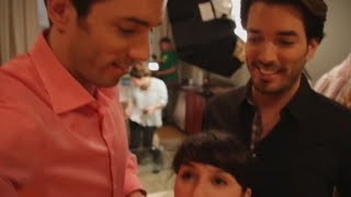 Property Brothers (6'5") compare heights with director and cameraman!